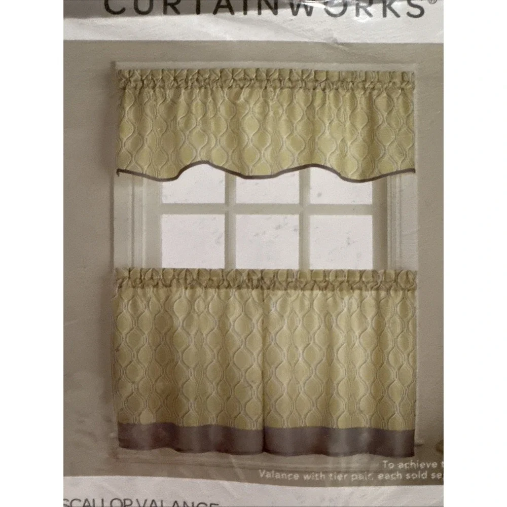 New Morocco Tailored rod pocket‎ 58 x 14 Valance Curtain- White, Tan